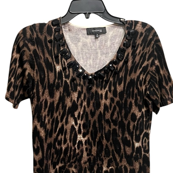 Jones New York Women's Leopard Print Top Sweater - Black and Brown - Picture 1 of 9